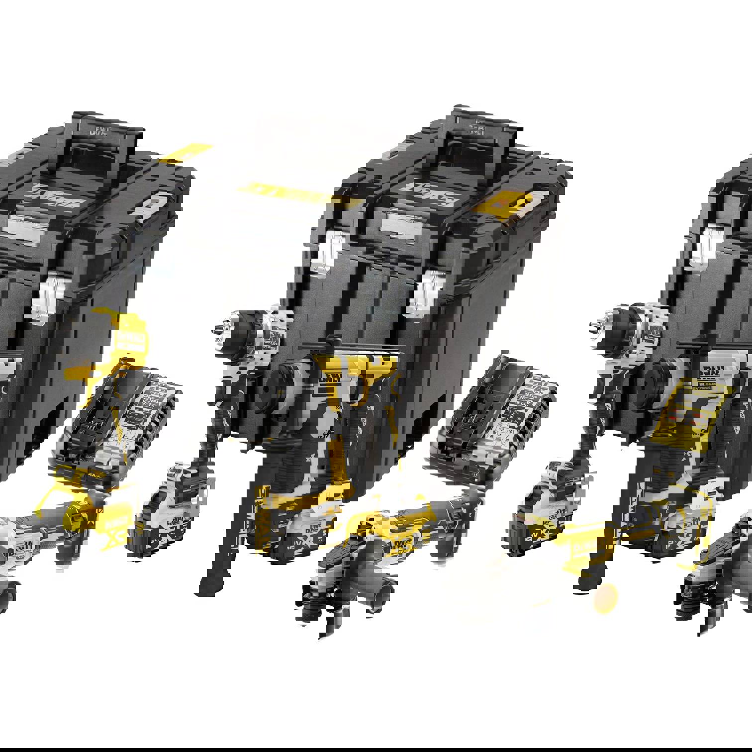 DEWALT DCK355P2T-QW Akku-Bohrschrauber | Akku-Bohrhammer | Akku-Winkelschleifer 18 V 5 Ah Li-Ion inkl. Akku | inkl. 2. Akku