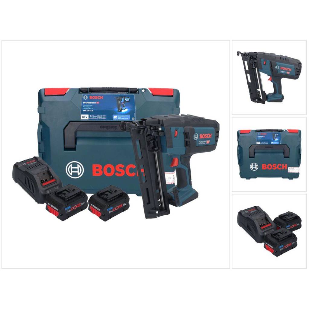 Bosch GNH 18V-64 M Professional Akku Nagler 18 V 64 mm + 2x ProCORE Akku 5,5 Ah + Ladegerät + L-BOXX