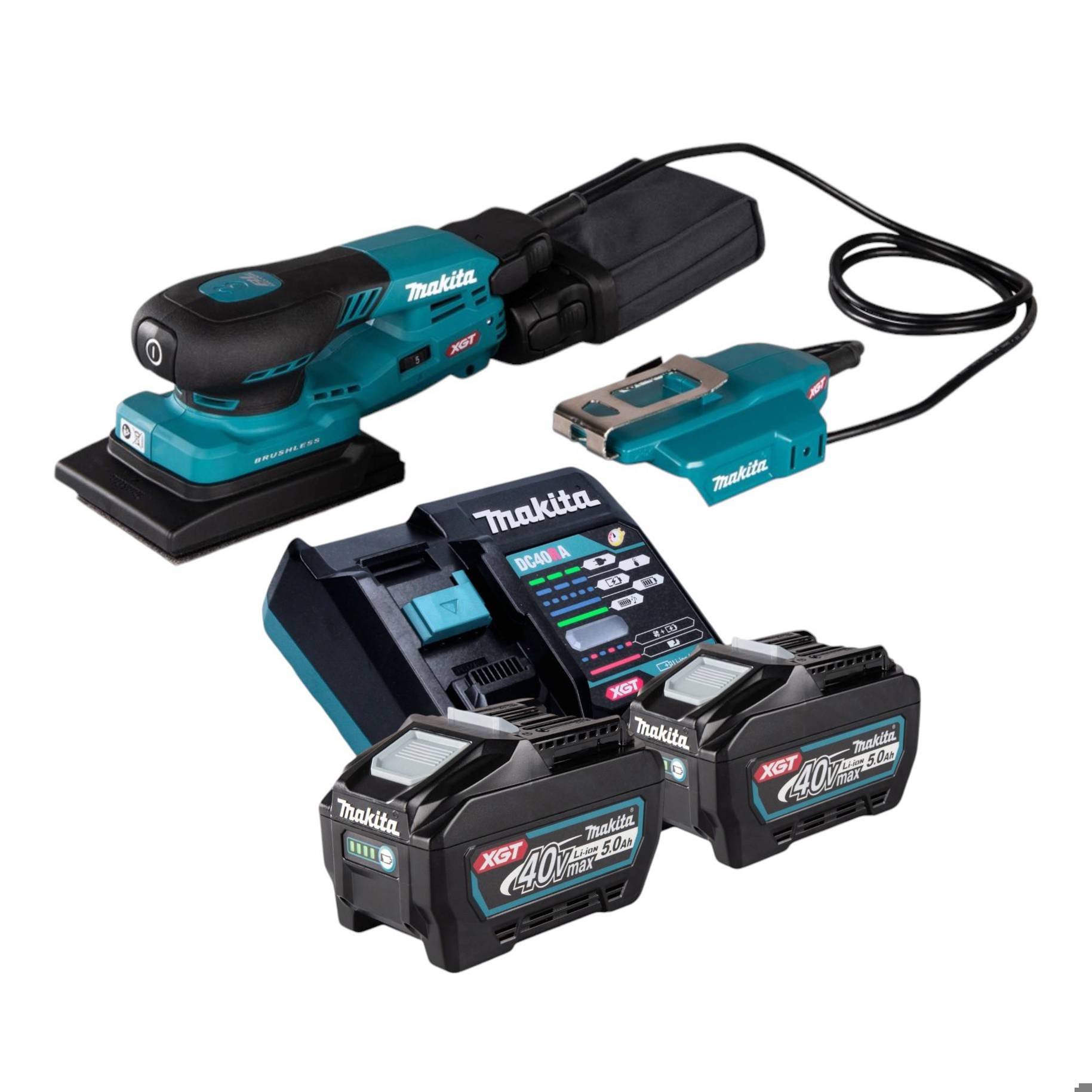 Makita BO 005 CGT201 Akku Schwingschleifer 40 V max. 80 x 130 mm 3,0 mm Hub Brushless + 2x Akku 5,0 Ah + Ladegerät