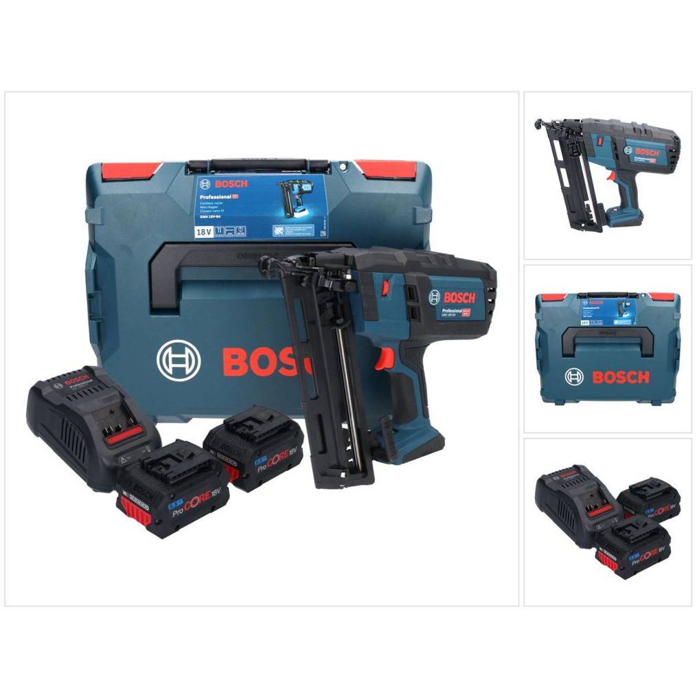 Bosch GNH 18V-64 Akku Nagler 18 V 64 mm 1,6 mm + 2x ProCORE Akku 5,5 Ah + Ladegerät + L-Boxx