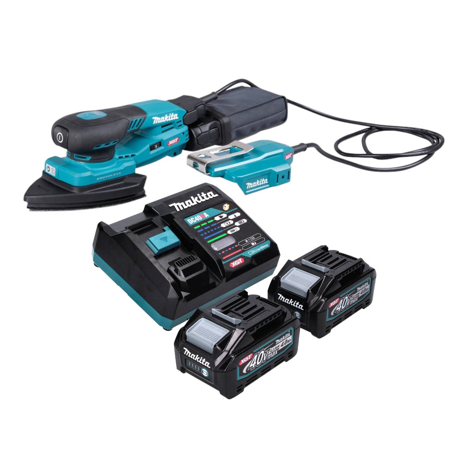 Makita BO 006 CGM201 Akku Deltaschleifer 40 V max. 100 x 150 mm 3,0 mm Hub Brushless + 2x Akku 4,0 Ah + Ladegerät