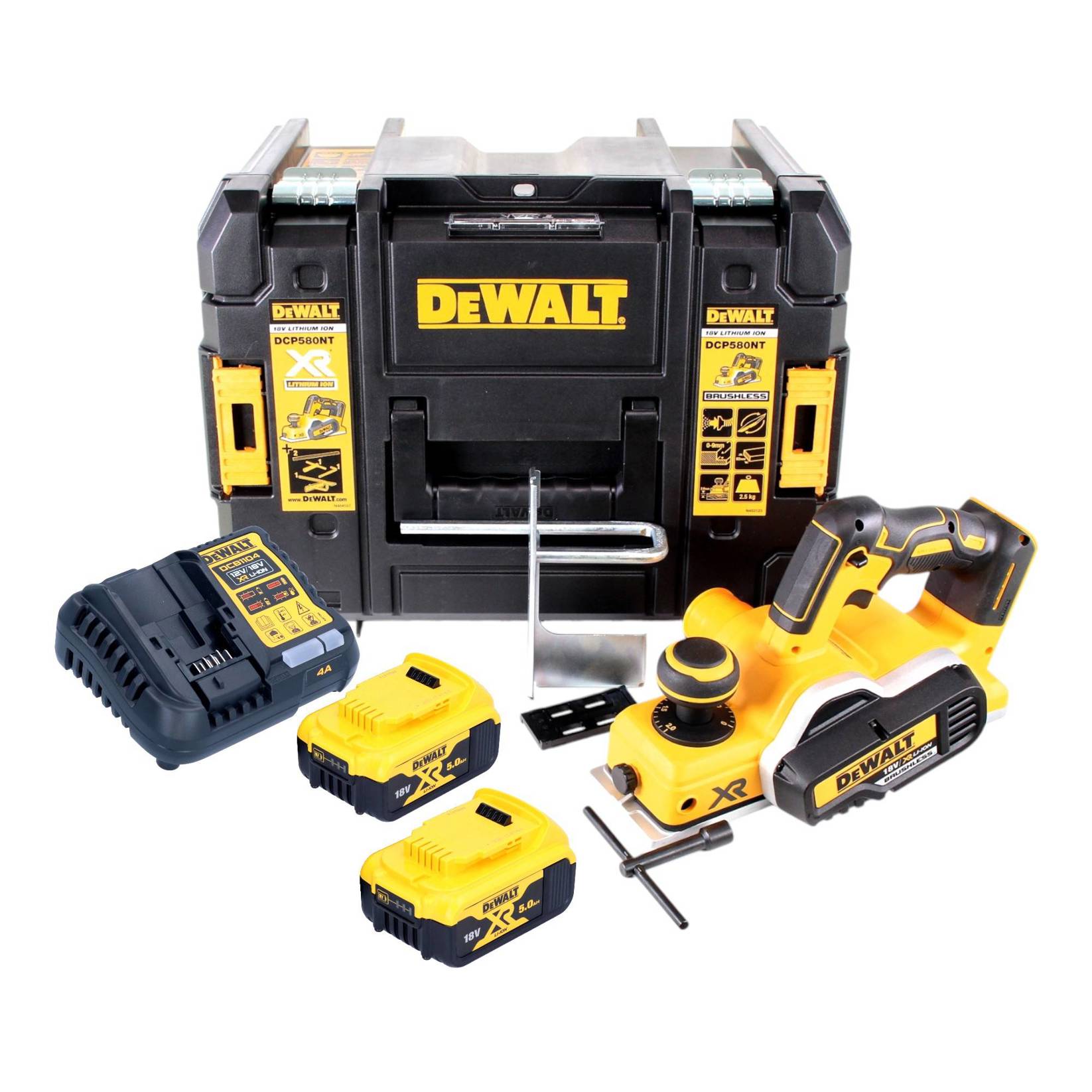 DeWalt DCP 580 P2 Akku Hobel 18V 82mm + 2x Akku 5,0Ah + Ladegerät + TSTAK