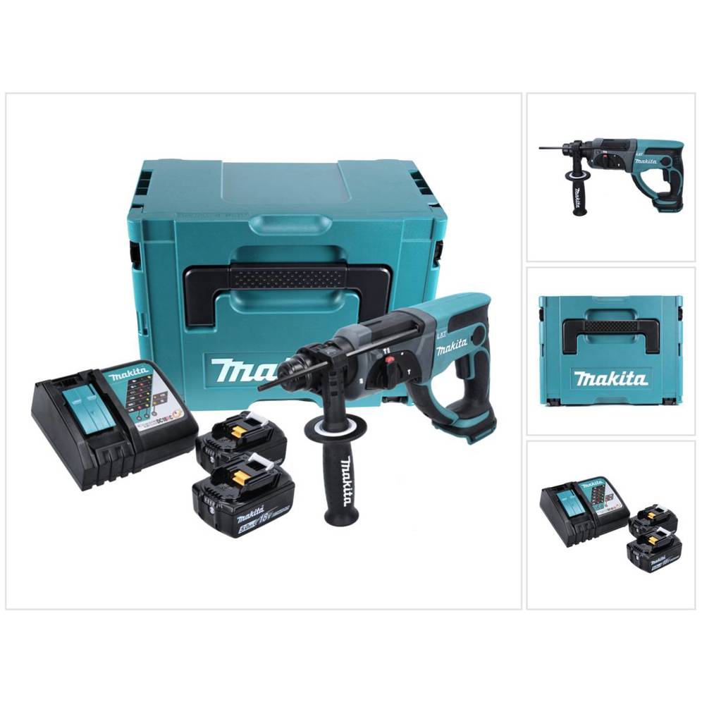 Makita DHR 202 RTJ Akku Kombihammer 18 V 2,0 J SDS Plus + 2x Akku 5,0 Ah + Ladegerät + Makpac
