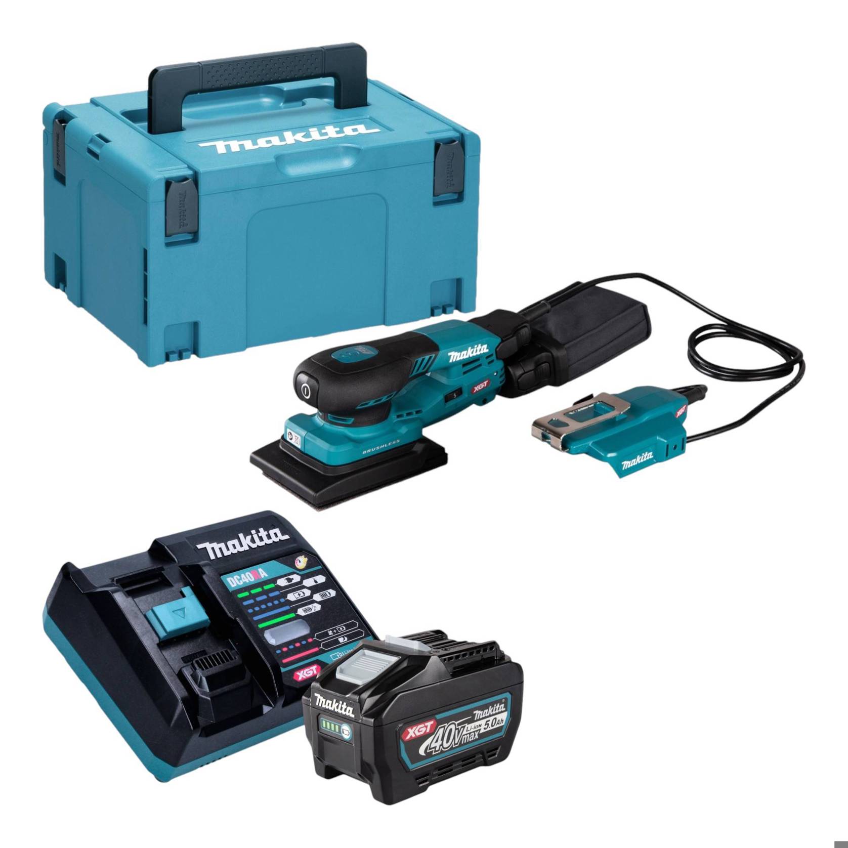 Makita BO 005 CGT101 Akku Schwingschleifer 40 V max. 80 x 130 mm 3,0 mm Hub Brushless + 1x Akku 5,0 Ah + Lader + Makpac