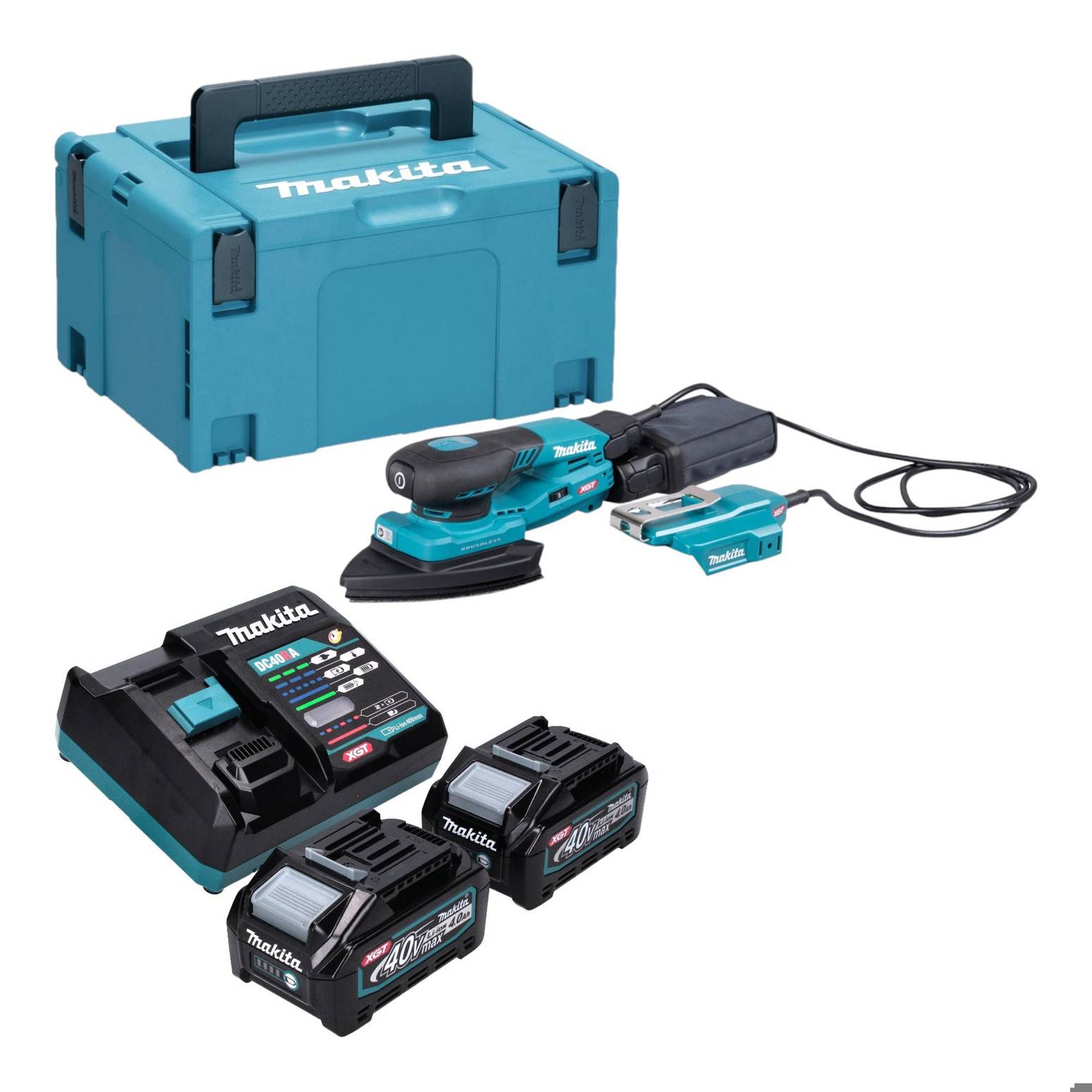 Makita BO 006 CGM201 Akku Deltaschleifer 40 V max. 100 x 150 mm 3,0 mm Hub Brushless + 2x Akku 4,0 Ah + Lader + Makpac