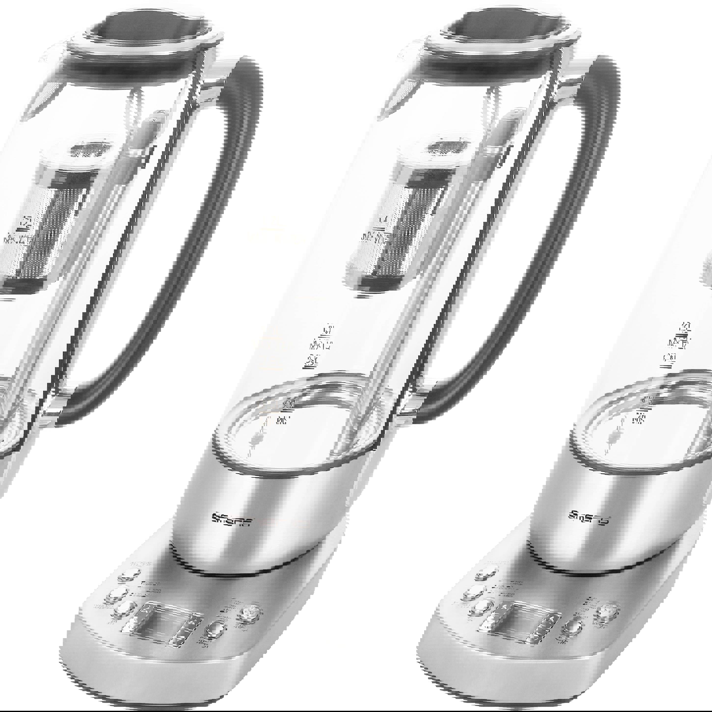 EMERIO - WK-122248 Glas Wasserkocher (Schnurlos, mit Display, BPA-frei) Schwarz/Silber, 2200W, 1.7l