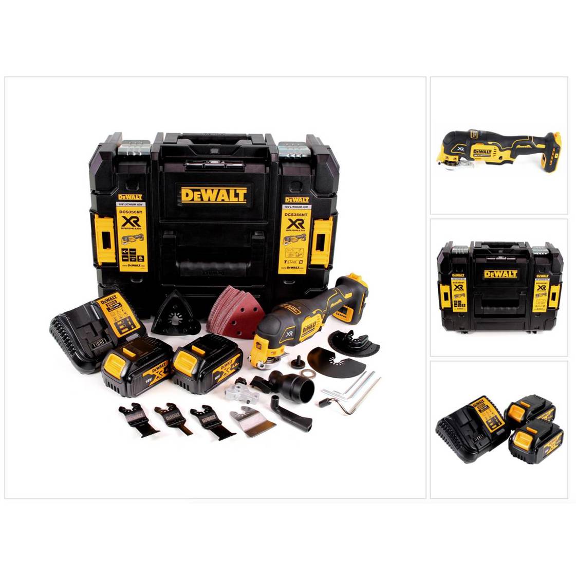 DeWalt DCS 356 M2 Akku Multitool 18V Brushless + 35tlg. Zubehör + 2x Akku 4,0Ah + Ladegerät + TSTAK