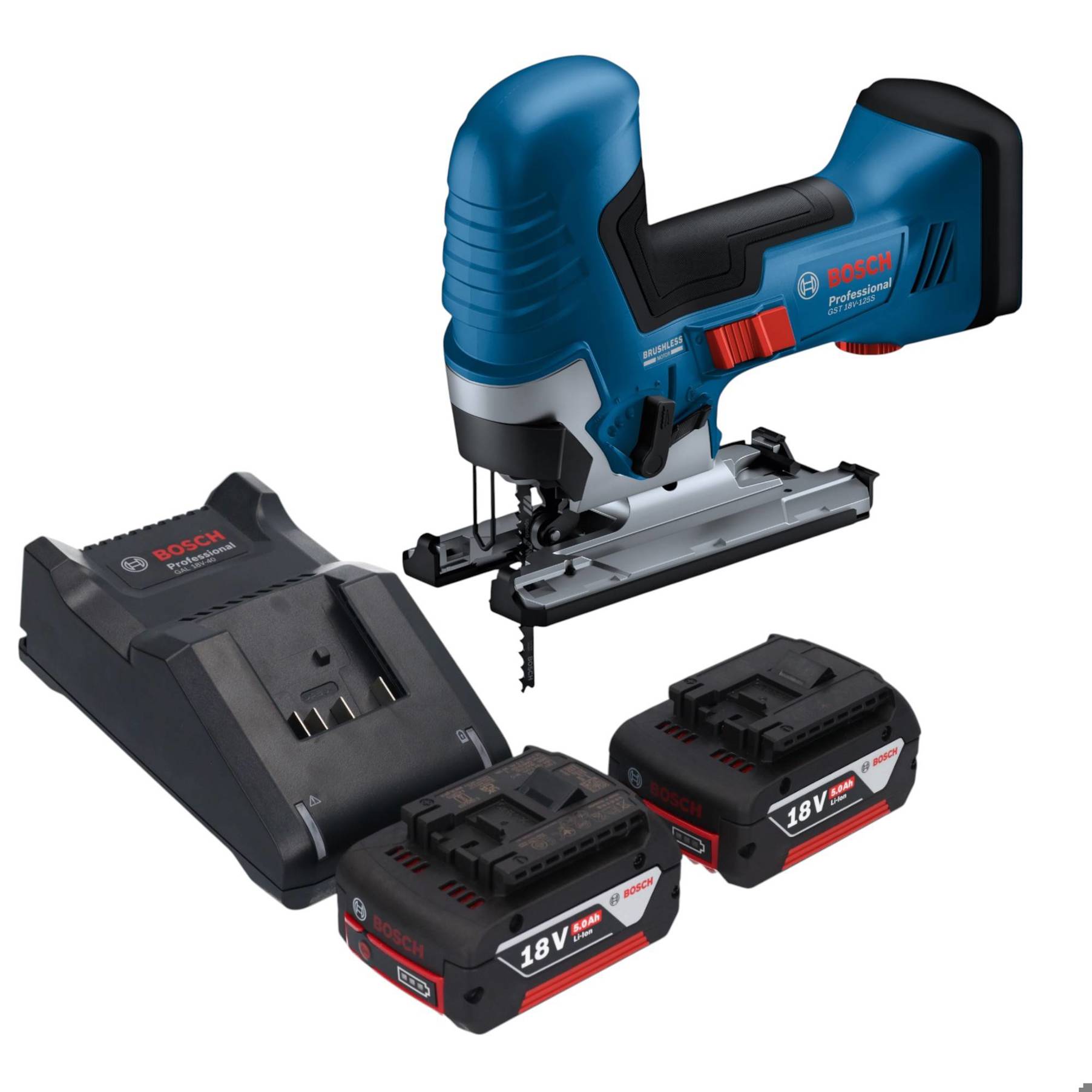 Bosch GST 18V-125 S Professional Akku Stichsäge 18 V 125 mm Brushless + 2x Akku 5,0 Ah + Ladegerät