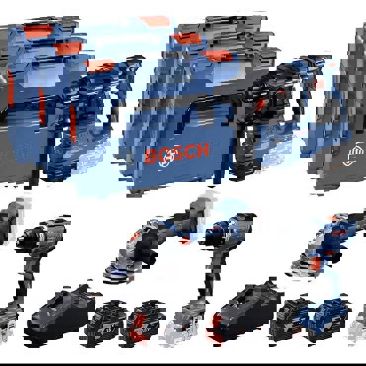 Bosch Professional GSR + GBH + GWS + 2x GBA 5.0 Ah + GAL 18V-40 0615A5009G Werkzeugset