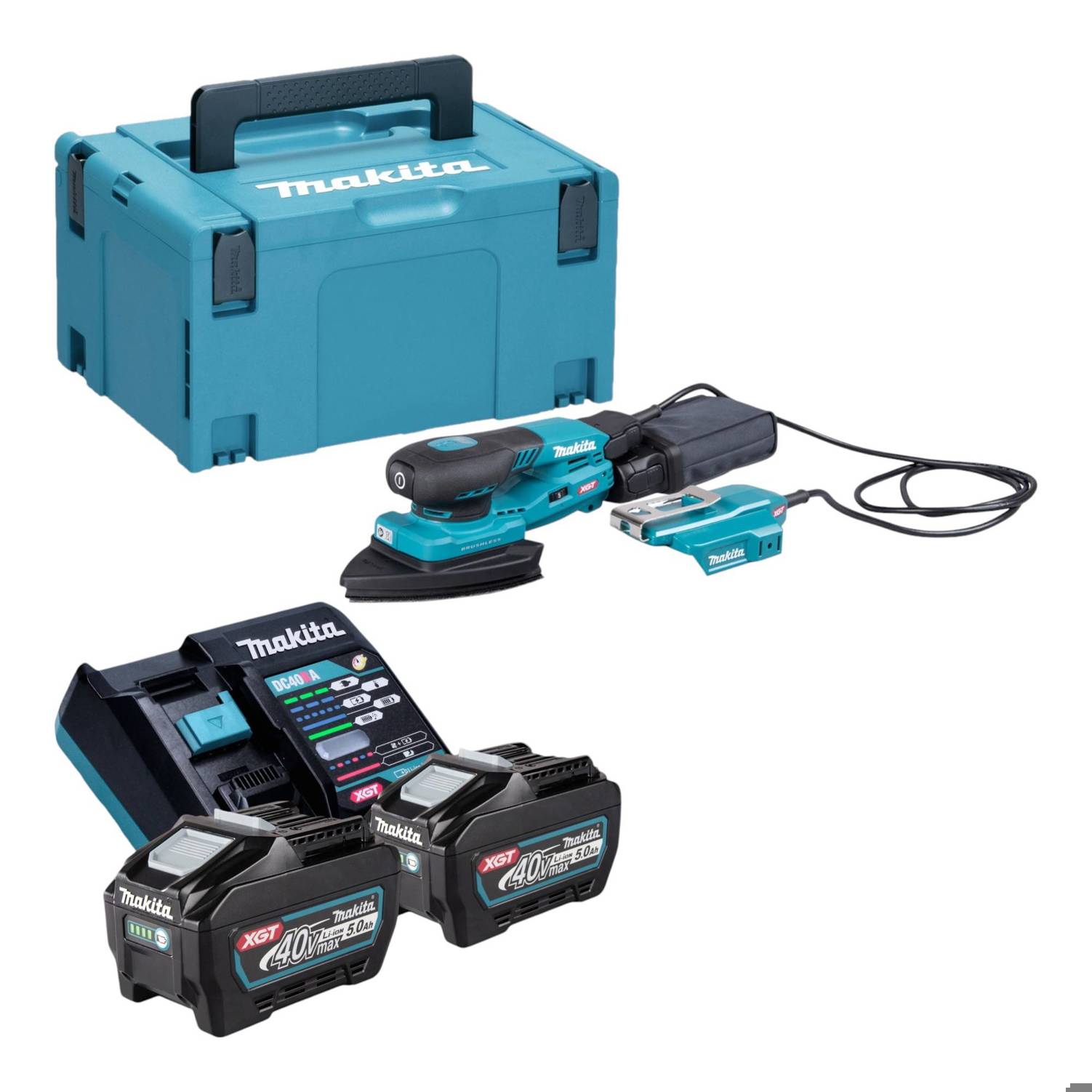 Makita BO 006 CGT201 Akku Deltaschleifer 40 V max. 100 x 150 mm 3,0 mm Hub Brushless + 2x Akku 5,0 Ah + Lader + Makpac