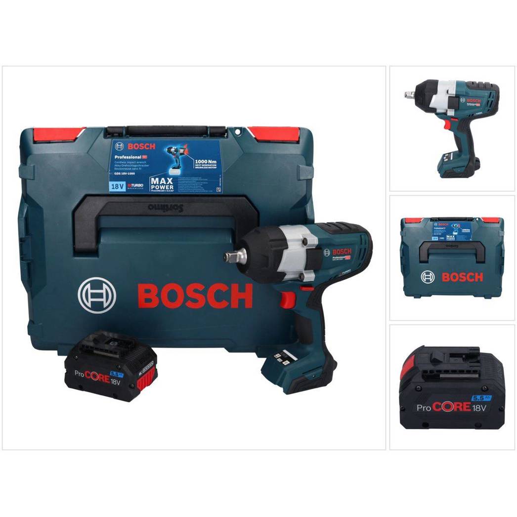 Bosch GDS 18V-1000 Professional Akku Drehschlagschrauber 18 V 1000 Nm BITURBO Brushless + 1x ProCORE Akku 5,5