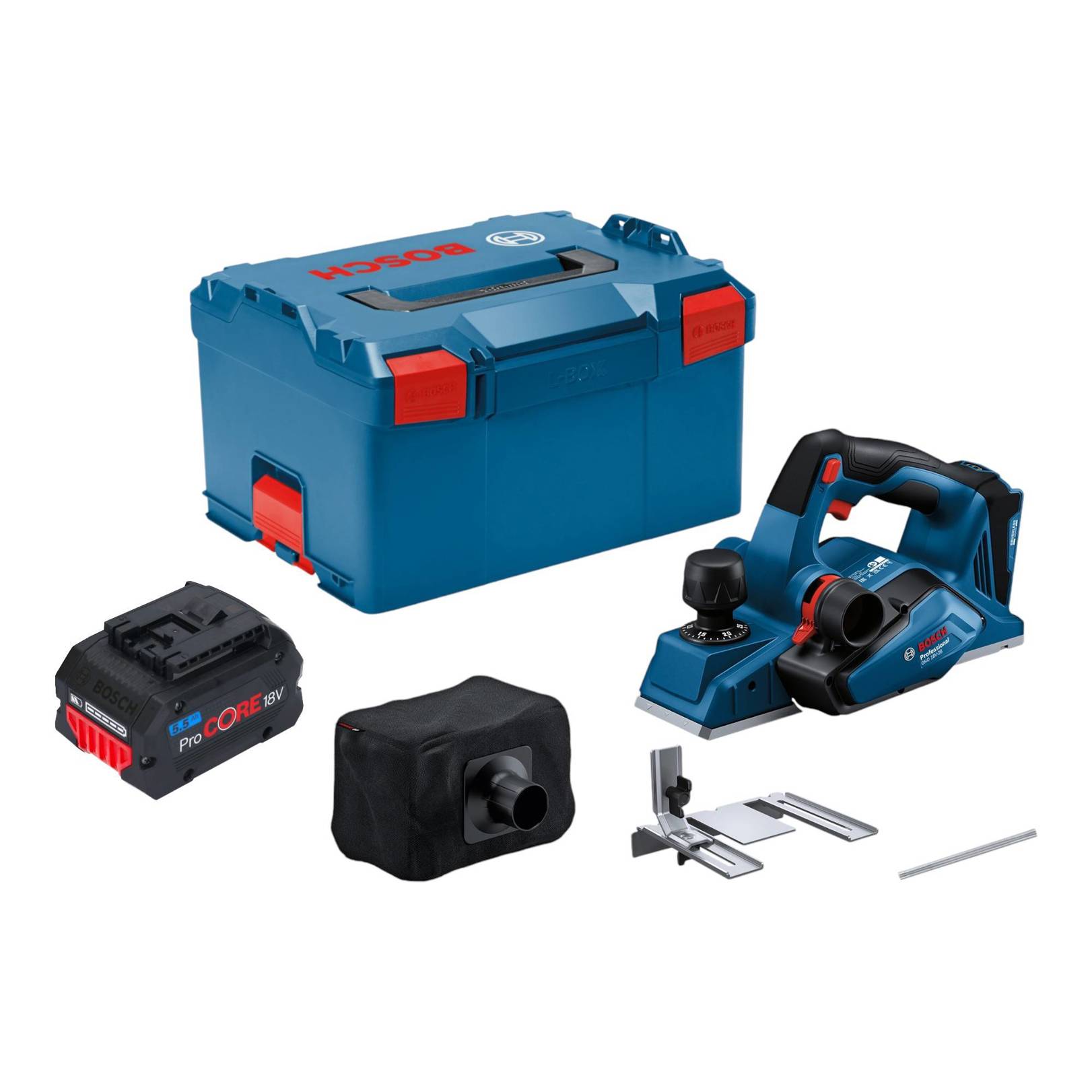 Bosch GHO 18V-26 Professional Akku Hobel 18 V 2,6 mm Brushless + 1x ProCORE Akku 5,5 Ah + L-Boxx | ohne Ladegerät