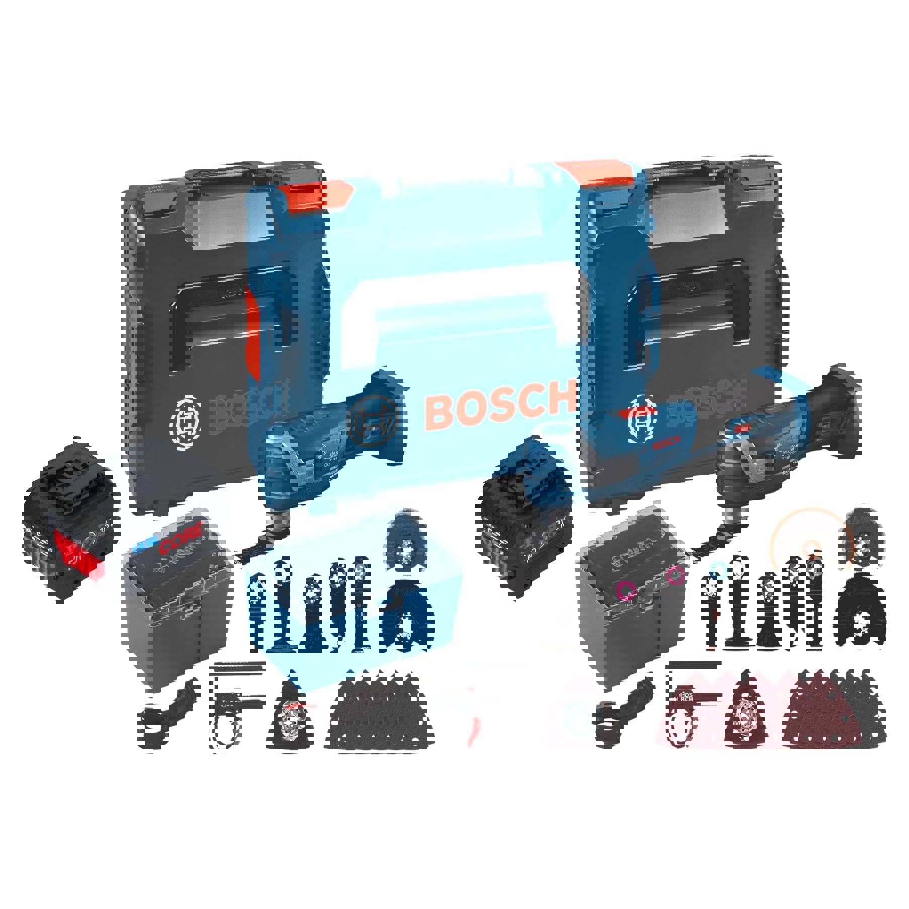 Bosch GOP 18V-34 Professional Akku Multi Cutter 18 V Starlock Plus + 1x ProCore Akku 5,5 Ah + 17 tlg. Zubehör