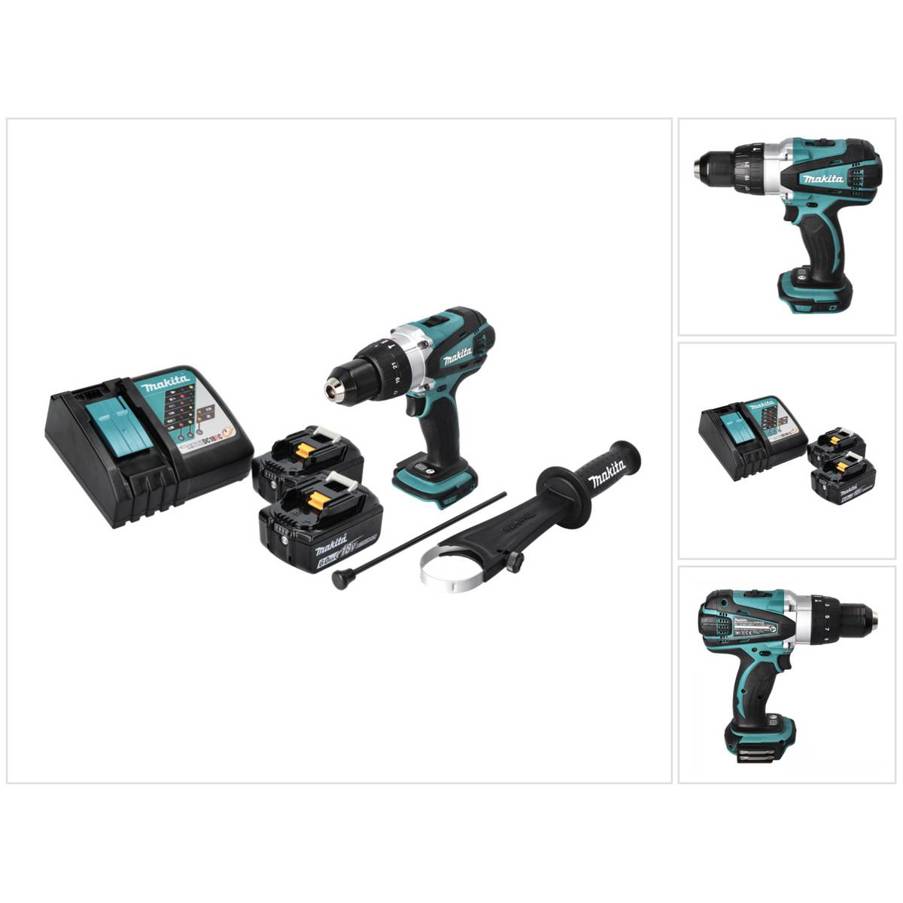 Makita DHP 458 RG Akku Schlagbohrschrauber 18 V 91 Nm + 2x Akku 6,0 Ah + Ladegerät