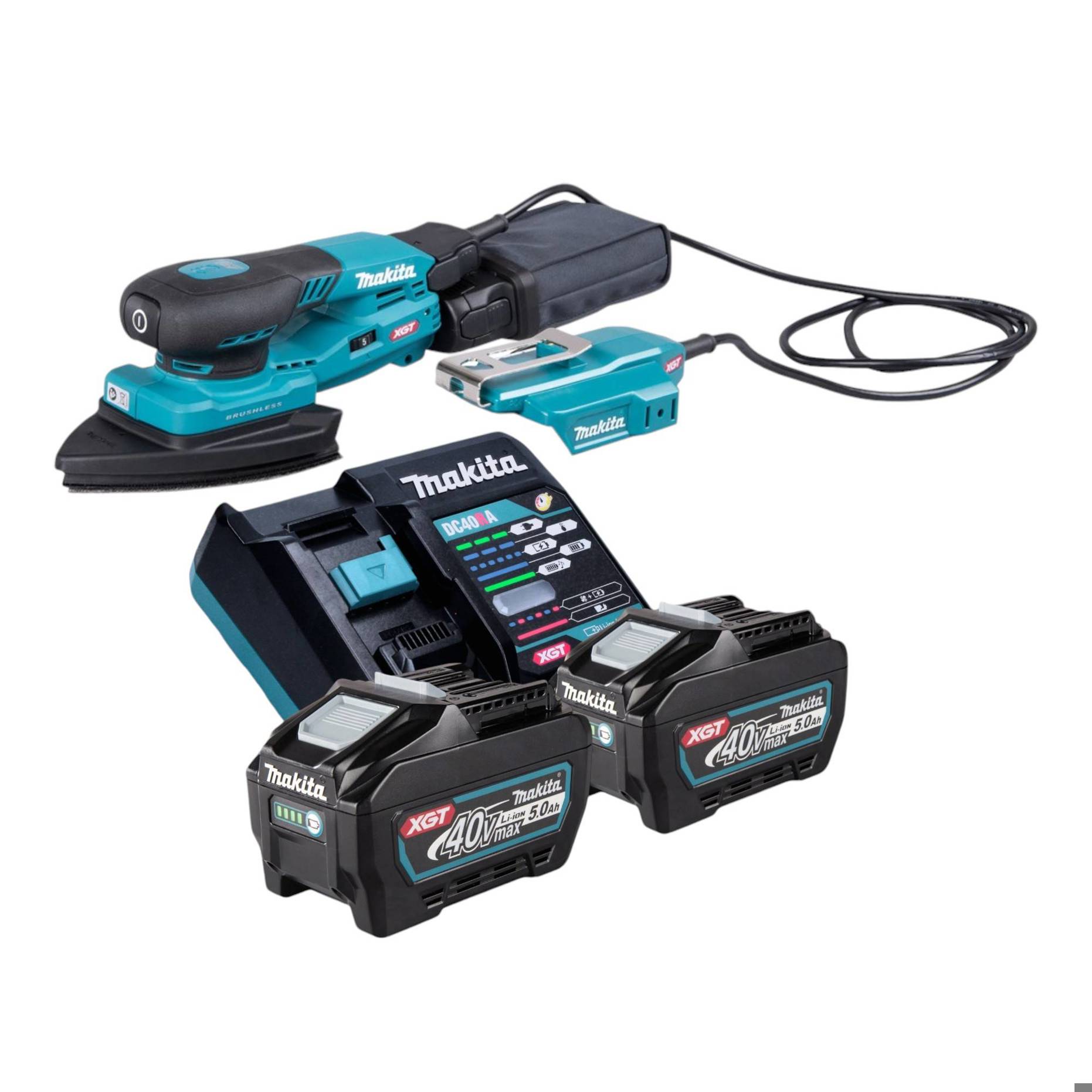 Makita BO 006 CGT201 Akku Deltaschleifer 40 V max. 100 x 150 mm 3,0 mm Hub Brushless + 2x Akku 5,0 Ah + Ladegerät