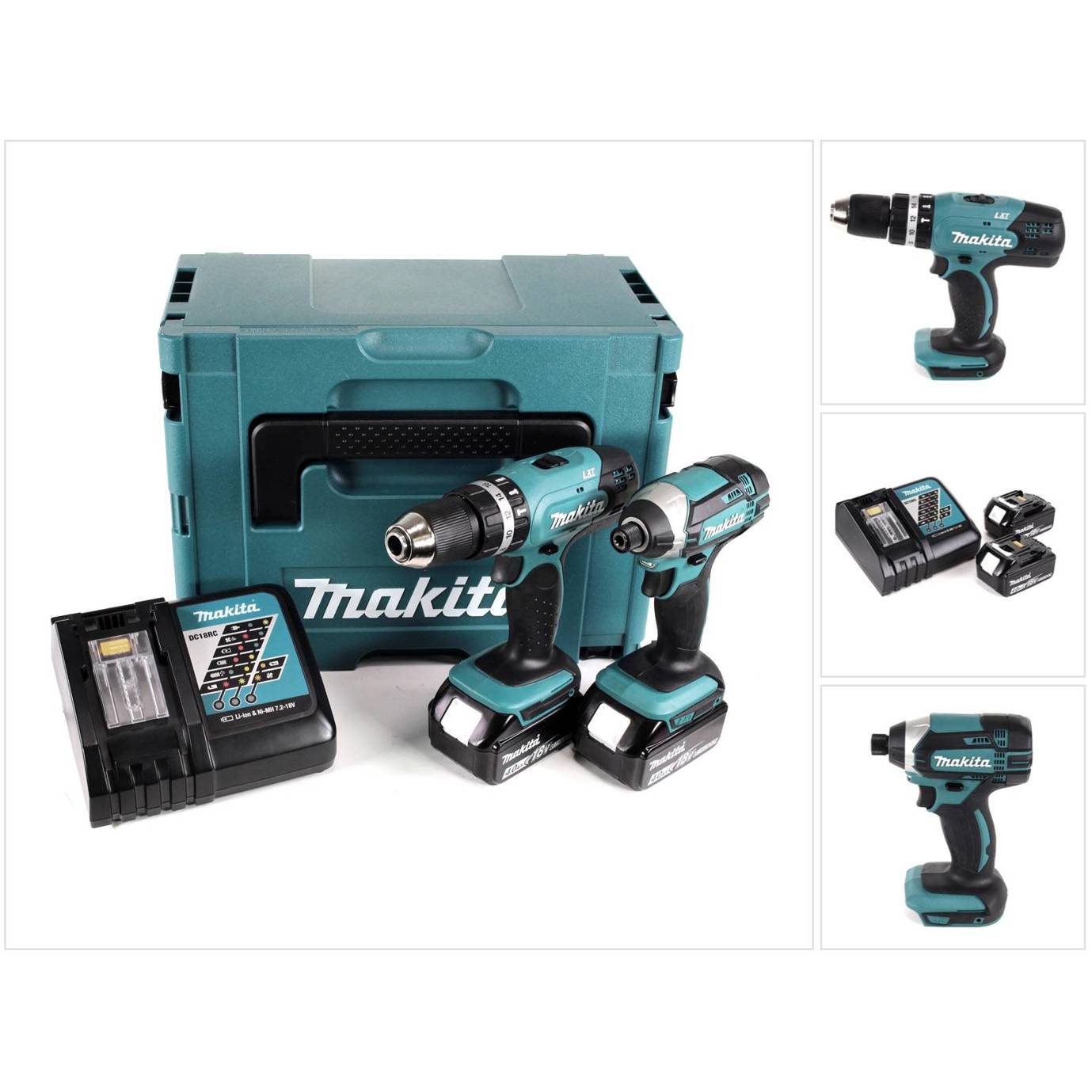 Makita DHP 453 Akku Schlagbohrschrauber 18V 42Nm + DTD 152 Schlagschrauber 18V 165Nm + 2x Akkus 4,0Ah + Ladegerät