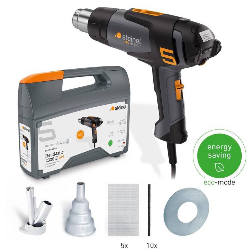 Steinel Heißluftpistole HM 2320 E KFZ Reparatur Set | 2300 W Heißluftgebläse | 80°-650°C | LCD-Display | Loc-Funktion