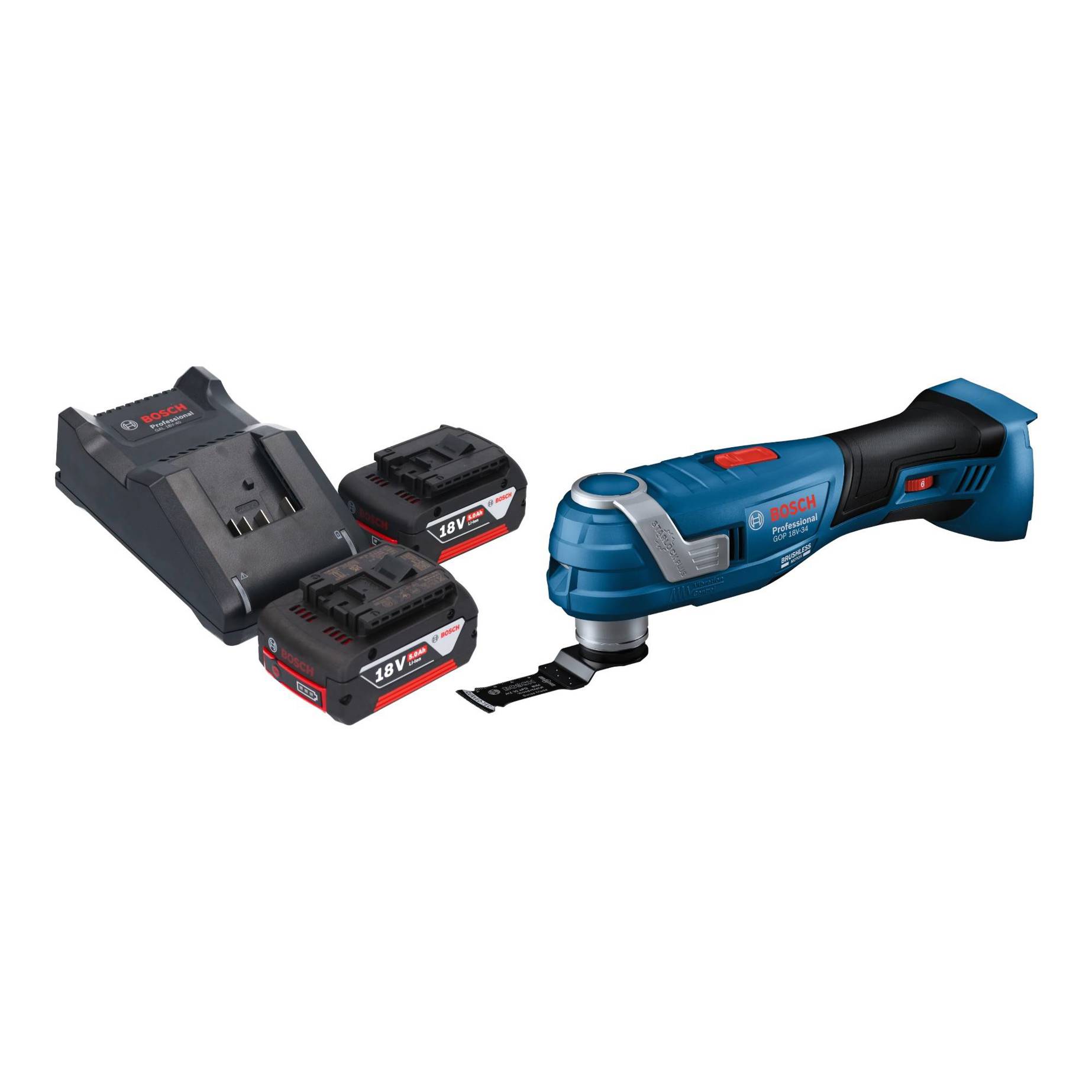 Bosch GOP 18V-34 Professional Akku Multi Cutter 18 V Starlock Plus + 2x Akku 5,0 Ah + Ladegerät
