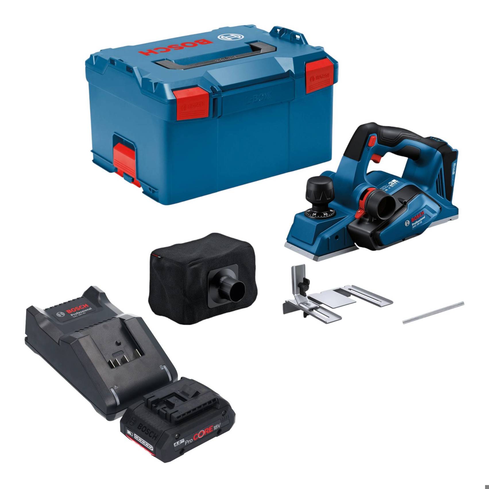 Bosch GHO 18V-26 Professional Akku Hobel 18 V 2,6 mm Brushless + 1x ProCORE Akku 4,0 Ah + Ladegerät + L-Boxx