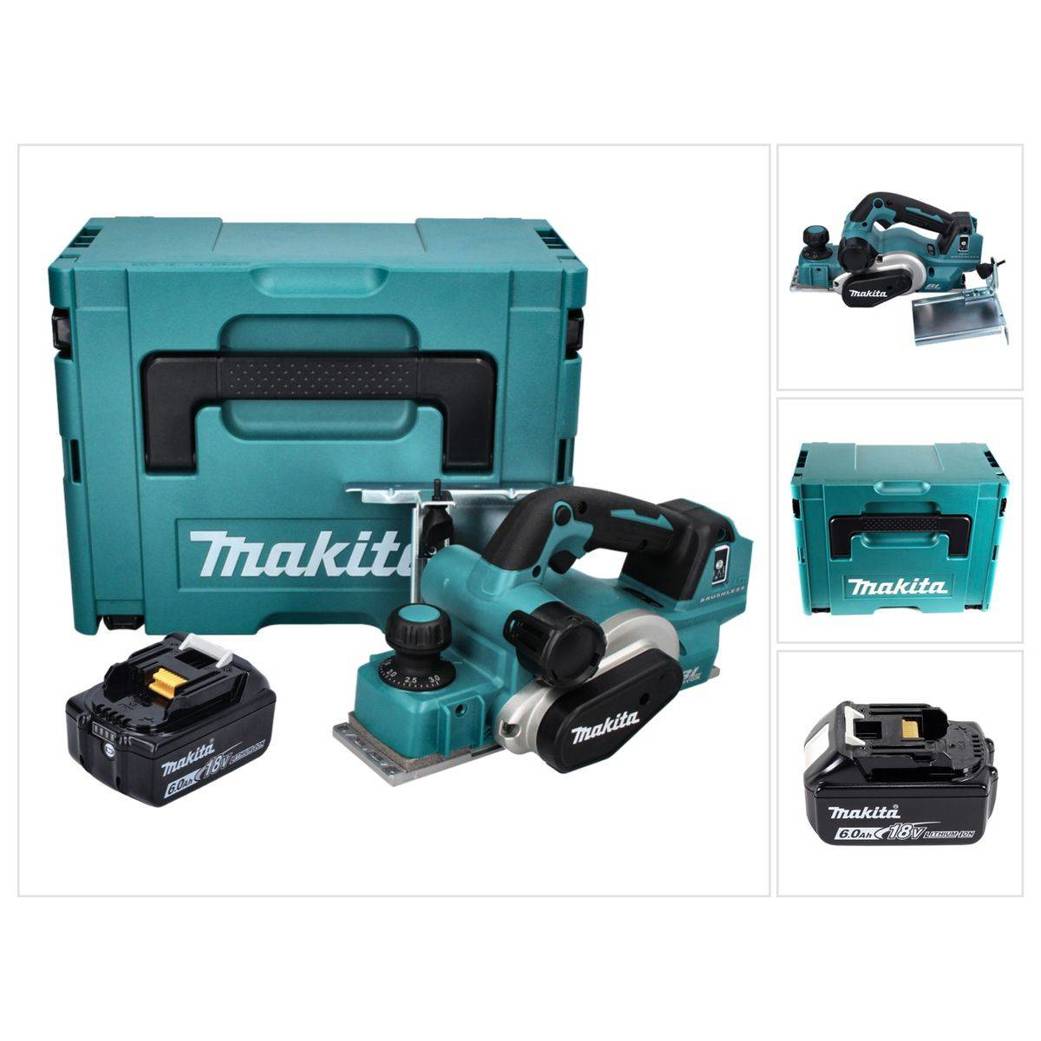 Makita DKP 181 G1J Akku Hobel Falzhobel 82 mm 18 V Brushless + 1x Akku 6,0 Ah + Makpac | ohne Ladegerät